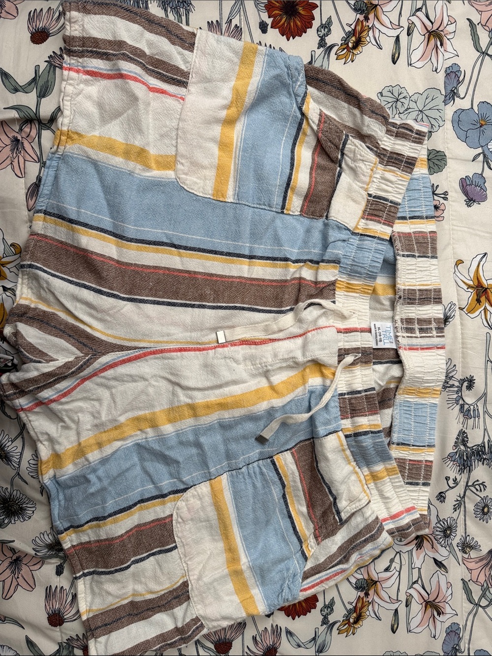 Time and Tru Striped Cargo Shorts in Blue, Yellow, Brown & Cream